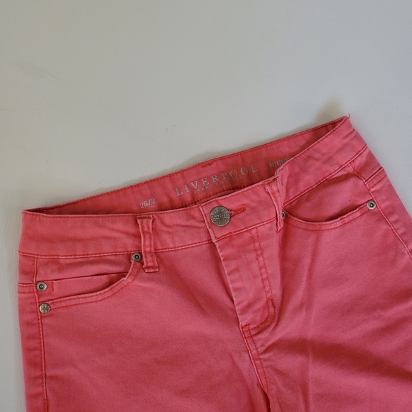 Liverpool Coral Pink The Beatles Michelle Capri Pant Size 26/2 - Picture 5 of 6